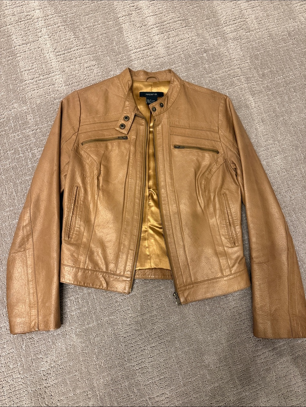 Arden B Cognac Leather Moto Jacket